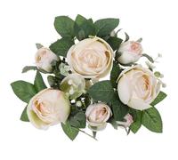 Milisten Couronne de Bougies de Mariage en Roses Artificielles Couleur Beige, Décoration de Table Élégante pour Fête, Saint-Valentin et Centre de Table Romantique, Anneau de Feuilles