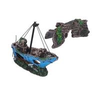 Milisten Décoration Aquarium Résine Naturel Écorce Creuse Épave Bateau pour Petits Poissons Crevettes Reptiles