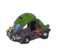Milisten Décoration D'aquarium en Résine Ornement Épave de Voiture avec Flocage Mousse Vert 13,2 X 7,6 X 6,5 Cm Accessoire pour Aquarium d'eau Douce et Habitat pour Poissons
