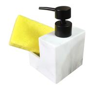 Milisten Distributeur de Savonnette Liquide Étanche avec Porte-éponge en Résine Effet Marbre, Ensemble 1 Pièce, Dosage Précis Cuisine et Salle de Bain, Rangement Pratique pour Évier et