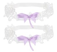 Milisten Ensemble de 2 Jarretières Mariage en Dentelle Élégante avec Nœud et Perles, Accessoire Polyvalent, Doux et Confortable pour Occasions Spéciales et Mariées
