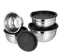 Milisten Ensemble de 4 Bols Mélangeurs Empilables en Acier Inoxydable avec Couvercles Noirs, Fond Antidérapant, Tailles 14-20 Cm, Multifonction pour Pâtisserie Cuisine Professionnelle