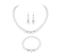 Milisten Ensemble de Bijoux de Mariage pour Femme Collier et Boucles D'oreilles et Bracelet en Perles Blanc Cassé Kit de Bijoux de Mariée Élégant pour Cérémonie et Fête de Perles Rocaille