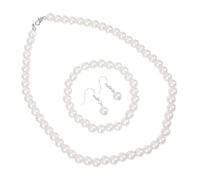 Milisten Ensemble de Bijoux pour Femme Mariage Blanc Comprenant Collier Ras du Cou, Bracelet Extensible et Boucles D'oreilles Chics en Perles Décoratives pour Robe de Noce Élégante