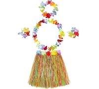 Milisten Ensemble de Costume Scène Hawaïen 5 Pièces Jupe en Herbe 40 Cm, Guirlande de Fleur Colorée, Accessoires de Fête Tropicale et Déco Bord de Mer pour Soirées Luau et Carnaval