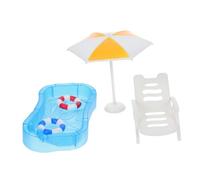 Milisten Ensemble Piscine Miniature Et Bouée pour Maison De Poupée Garçon Et Filles, Chaise De Plage Miniature Jaune, Parasol Décoratif, Kit De Jeu Scène De Piscine, Accessoires Décoration 5 Pièces