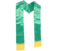 Milisten Étole de Pasteur Brodée avec Croix Verte Réversible à Pompons Décoratifs 190 Cm Châle Liturgique pour Cérémonie Religieuse et Mariage Accessoires Clergé