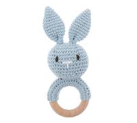 Milisten Hochet Lapin Crochet Fait Main avec Anneau de Dentition Bois Naturel Sensoriel et Sûr pour Développement Motricité Fine et Apaisement