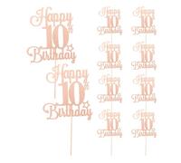 Milisten Lot de 10 décorations pour « Joyeux 10e anniversaire » à paillettes, pour fêter 10 ans, rose