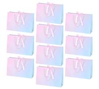 Milisten Lot de 10 Paquet Présents en Papier Kraft pour Fête D'anniversaire, Taille Moyenne 25x20x12,5 Cm, Dégradé Rose Arc-en-ciel Nœud en Ruban Rose, Emballage Présent de Bonbons