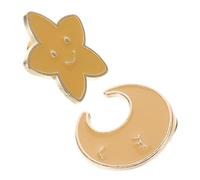 Milisten Lot de 2 Broches Étoiles et Lunes en Alliage de Zinc Émail Jaune, Épingles Résistantes à L'usure pour Paquet à Dos et Vestes, Design Japonerie Kawaii