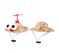 Milisten Lot de 2 Chapeaux Tissés la Main pour Animaux de Compagnie, Grand Format 16 Cm, Chapeaux Amusants et Originaux en Paille, Accessoires pour Chats et Chiens, pour Fêtes et Loisirs