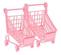 Milisten Lot de 2 Mini Chariots de Courses en Plastique Rose Modèle de Panier de Rangement pour Jouets Petite Taille 12X8X115 CM Accessoires pour Jeux D’Imitation et Décoration