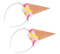 Milisten Lot de 2 Serrage-Têtes Garçon et Filles Blanc Motif Cornet de Glace Accessoire Cheveux Déguisement Gourmand pour Fête D’Anniversaire Bandeau Cosplay Dessert Accessoire Photo