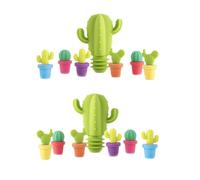 Milisten Lot de 2 Sets de 14 Bouchons de Bouteille de Vin en Silicone Alimentaire Forme Cactus, Flexible Marqueur de Boisson pour Conservation et Identification Bar Couleur Aléatoire