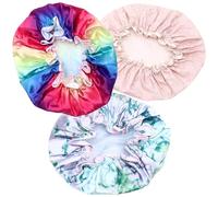 Milisten Lot de 3 Bonnets Femmes en Satin et Peva, Doublure Étanche à Deux Couches Bande Élastique, Réutilisables Maquillage Cuisine