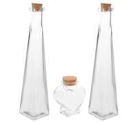 Milisten Lot de 3 Set de Bouteilles Vides en Verre Bouchons en Liège pour Cérémonie de Sable Mariage, 2 Flacons Carrés 1 Récipient Cœur, Décoration Mariage et Loisirs Créatifs