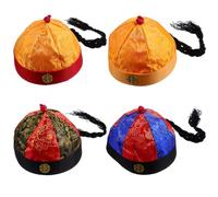 Milisten Lot de 4 Chapeaux Qing Cosplay Créatifs avec Tresses Taille N°7 pour Garçon et Filles 7-15 Ans Accessoires de Performance Traditionnels pour Théâtre Festivals et Photos