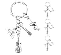 Milisten Lot de 4 porte-clés en forme d'instrument de musique : avec microphone, guitare et notes de musique vintage, pour percussionnistes, musiciens, enseignants, étudiants, adolescents,