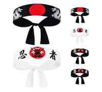 Milisten Lot de 6 Bandeaux de Karaté Japonerie Noir et Blanc Imprimé Dragon Foulards Doux et Respirants pour Cosplay Ninja Costume de Chef Sushi et Accessoires de Karaté Polyvalents