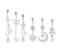 Milisten Lot de 6 Boucles de Nombril en Acier Inoxydable Zirconium, Argentées, et Confortables, Bijoux de Piercing au Nombril pour Femme, pour Plage, Soirée et Occasions Spéciales