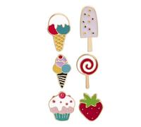 Milisten Lot de 6 Broches Colorées Été en Émail à Motifs Glace, Fraise et Sucette, Épingles Légères Vintage pour Femme, Accessoires Mode Printaniers pour Vêtements, Paquet et Chapeaux