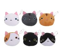 Milisten Lot de 6 Porte-Monnaie à Fermeture Éclair Chat Kawaii en Peluche, Mini Porte-Monnaie à Dessin Animé pour Femmes et Filles, Porte-clés Compact pour Clés, Pièces et Petits Objets,