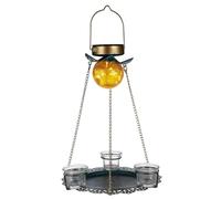 Milisten Mangeoire à Oiseaux Solaire avec Plateau Et Abreuvoir Alimentateur Extérieur avec Lumière Automatique Accessoire Pratique pour Nourrir Les Oiseaux Et Attirer La Faune