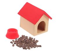 Milisten Mini Maison Canine Bois Miniature avec Bol et Nourriture Accessoire Décoratif pour Maison de Poupée Set Complet Rouge