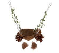 Milisten Nid Suspendu Coque de Noix Tropicale pour Perroquets Balançoire Naturel avec Tour Pin Maison Décorative pour Oiseaux et Lieu Élevage Adapté à Toutes Perroquets