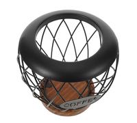 Milisten Panier à Dosettes de Café en Fil Métallique Noir Socle en Bois, Corbeille Multifonction pour Fruits et Snacks, Porte-capsules Espresso et Rangement la Cuisine Pratique