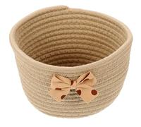Milisten Panier de Rangement Tissé en Corde de Coton Nœud Décoratif Panier Rond de Rangement Kaki pour Chambre et Salle de Bain Écologique