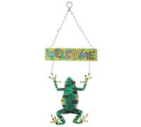 Milisten Panneau de Bienvenue en Forme de Grenouille en Fer, Plaque Décorative Murale pour Jardin Ou Cour Extérieure