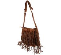 Milisten Paquet à Bandoulière en Cuir Synthétique Beige Clair, Effet Velours, Franges Décoratives, Format Moyen, Paquet Cabas Femme Pompons, Usage Quotidien et Sorties Décontractées