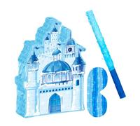 Milisten Pinata Château de Princesse Bleu Glacé Jeu Anniversaire Fille avec Bandeau et Bâton Décoration Fête de Noël et Confettis