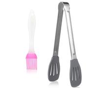 Milisten Pince Alimentaire en Silicone Multifonction 23 Cm Grise Pinceau à Huile Cuisine, Accessoire Essentiel pour Barbecue et Cuisson, Poignée Antidérapante Couleur Aléatoire