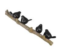 Milisten Porte-manteau Mural en Résine Crochets de Branche D’arbre et Quatre Oiseaux Noirs, Patères Murales Décoratives pour Manteaux, Serviettes et Chapeaux, Rangement Polyvalent