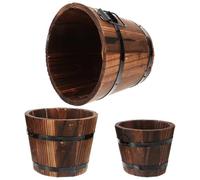 Milisten Pots de Fleurs Plastique Solide Lot de 3 en Bois Style Tonneau Plusieurs Styles Design Vintage pour Succulentes pour Balcon et Jardin