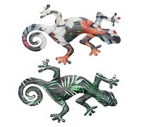 Milisten Sculptures Murales En Métal Gecko Décoratives Pour Intérieur Et Jardin, Lot De 2 Pièces Bicolores, Décoration Suspendue Résistante à La Décoloration, Design Réaliste Et Finition Vernie