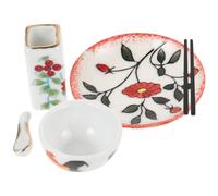 Milisten Service de Vaisselle Miniature pour Maison de Poupée Bol en Céramique Grand Modèle Assiette Marguerite Pot à Baguettes Cerise Ensemble Cuillère et Baguettes Accessoires