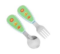 Milisten Set de Couverts Entraînement Acier Inoxydable pour Garçon Fille Cuillère et Fourchette à Manches Courts avec Boîte Lion Design Animalier Adorable Résistant à Haute Température
