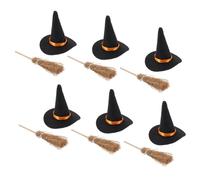 Milisten Set de Mini Chapeaux de Sorcière Feutre et Balais Décoratifs Accessoires Halloween Réutilisables pour Maison École et Bureau Décoration Créative pour Fêtes et Projets DIY