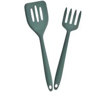 Milisten Spatule Ergonomique en Silicone Antiadhésive pour Wok Fourchette Cuisine Moyenne Taille, Set 2 Pièces Vert Foncé, Ustensiles Multifonctions pour Cuisson et Friture, Accessoires