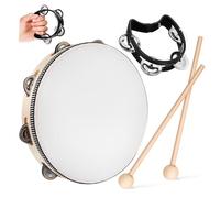 Milisten Tambourine avec Maillets Bois Percussion Instruments de Musique pour Adultes Tambour à Main Demi-lune Facile à Jouer Polyvalent