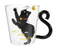 Milisten Tasse en Verre Décorative Motif Chat Noir 250 Ml avec Anse, Mug à Café et Tasse à Lait Polyvalente pour Bureau et Maison, Gobelet à Eau en Verre Résistant, Présent Original