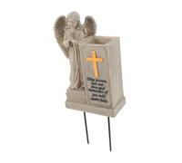 Milisten Vase Funéraire Résine avec Statue Ange et Décorations de Cimetière avec Pot pour Fleurs Fraîches ou Artificielles Ornement pour Tombe et Jardin