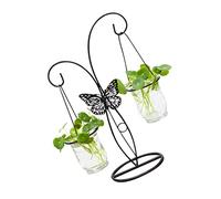 Milisten Vase Verre Et Fer Forgé pour Plantes Hydroponiques Décoration De Bureau Et Maison Ornement Floral Suspendu