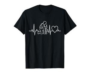 Militaire Heartbeat EKG Pulse Soldat Line Art Vétéran T-Shirt