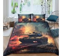 Militaire Tank scène Parure de Lit Microfibre Hypoallergique 3 Pièces 3D Imprimée Léger Urban Warfare Art Ensemble De Literie avec 2 x Taies d'oreiller Super Douce for Filles Ado Double（200x200cm）