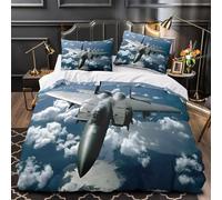 Military Jet Flight Linge de Lit Microfibre 3D Imprimée 3 Pièces Éclair Ultra Douce Aerial Combat Aircraft Ensemble De Literie Confortable Entretien Facile for Hommes Enfants Single（135x200cm）